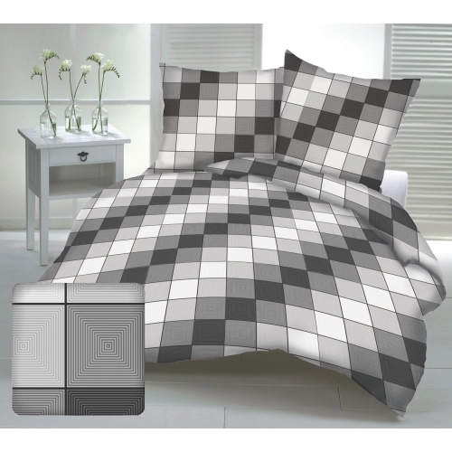 Pościel bawełniana szara 160/200 i 2 poszewki 70/80 Krata3D