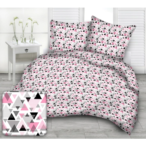 Komplet Pościeli z Bawełny 200x220 różowe trójkąty