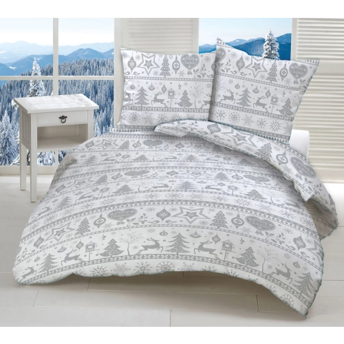 Komplet Pościeli z Bawełny 100% 160x200 2x70x80 szare choinki