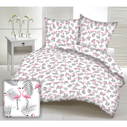 Komplet Pościeli z Bawełny 160x200 flamingi i liście
