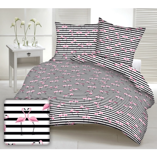 Komplet Pościeli z Bawełny 160x200 flamingi na pasach