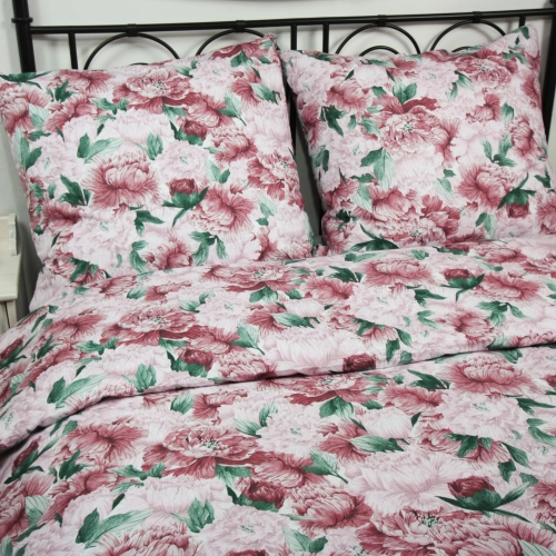 Delikatne kwiaty bordowo- zielone bawełna 160x200 plus 2 poszewki 70x80