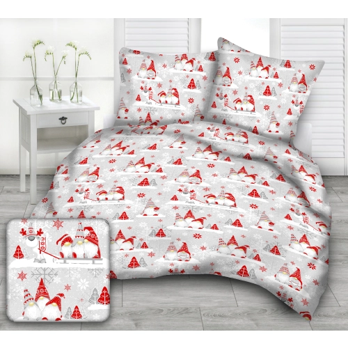 Komplet Pościeli z Bawełny 100% 160x200 2x70x80 KRASNALE CZERWONE