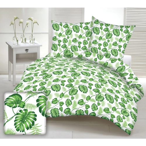 Komplet Pościeli z Bawełny 200x220 monstera na białym tle