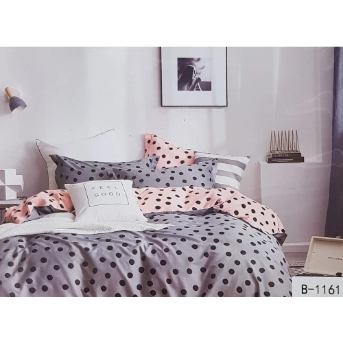 Komplet Pościeli z Bawełny satynowej 160x200 czarne grochy