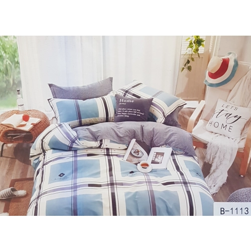 Komplet Pościeli z Bawełny satynowej 160x200 krata gruba