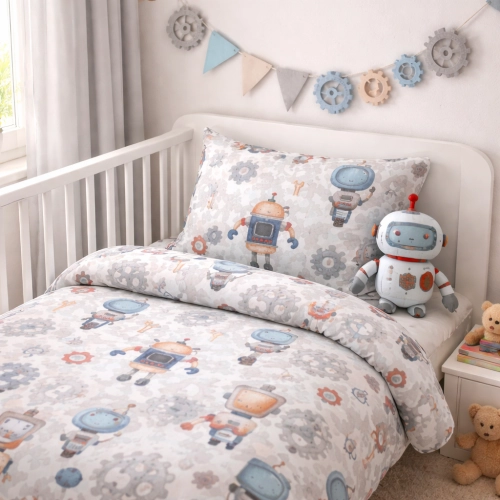 ANNA Pościel dziecięca 100x135 + 40x60 Roboty 100% bawełna