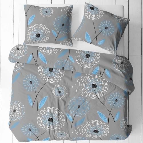 Szara pościel z bawełny z nadrukiem dmuchawców