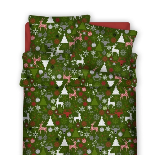 Zielona pościel w świąteczny wzór