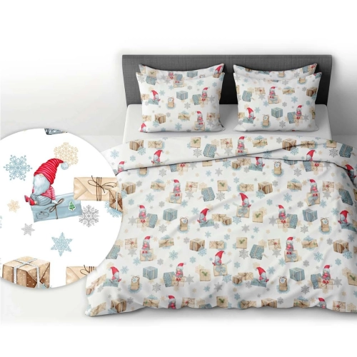 Pościel świąteczna z wzorem prezentów i Mikołaja