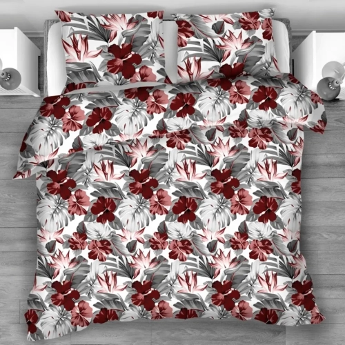 Bawełniana pościel do sypialni we wzór monstery w kolorze bordo