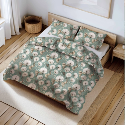 Pociel bawełniana dmuchawce na zielonym tle