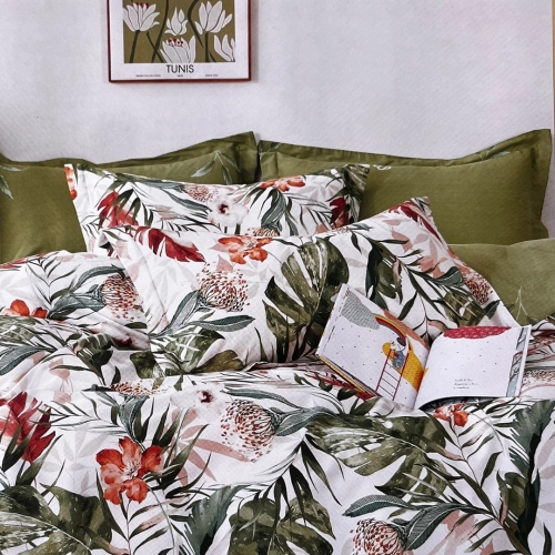Pościel z satyny bawełnianej z wzorem tropikalnych liści