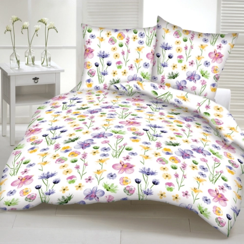 Pościel do sypialni biała w kolorowe kwiatuszki