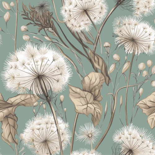 wzór poscieli z bawełny dmuchawce na zielonym tle