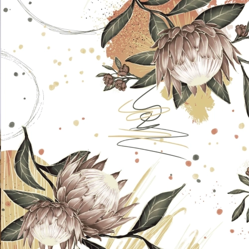 wzór pościli z zachodzącym słońcem i kwiatami